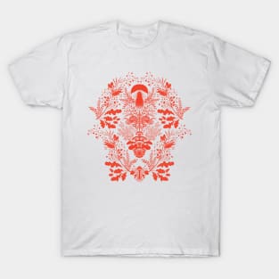 Mushroom forest damask red T-Shirt